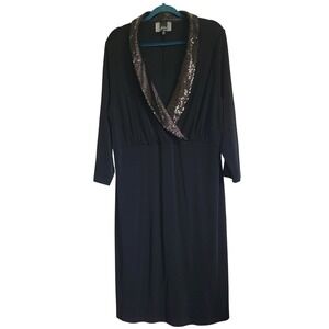 Slinky Brand 2X Sequin Collar Dress Party Cocktail Evening Plus‎ Size 2X Black